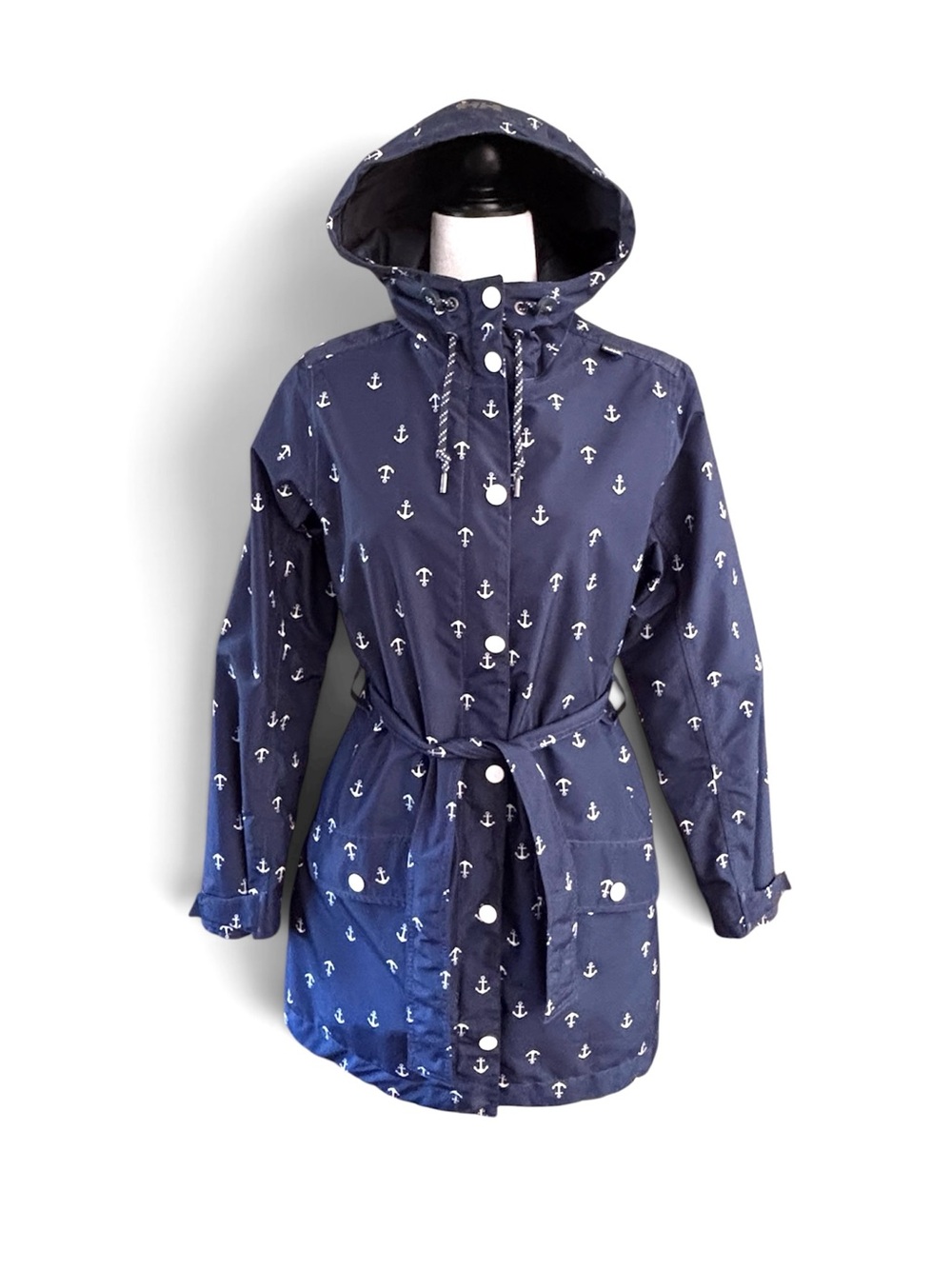 Helly Hansen Lyness Rain Boating Jacket, Navy Blue With White Anchors *READ*